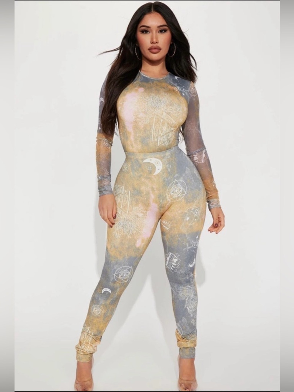 Fashion Nova women’s Celestial Print Legging Set in Multi Medium NWT